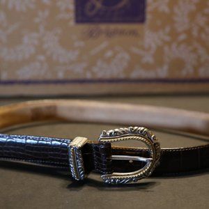 Vintage Brighton Women's Silver & Gold Black Alligator pattern Belt - Size S